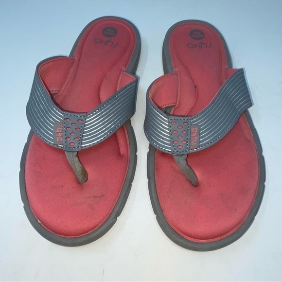 Ryka Sandals “Refresh” Thong Flip Flop Memory foam Gray Salmon sz 9 - Picture 2 of 9